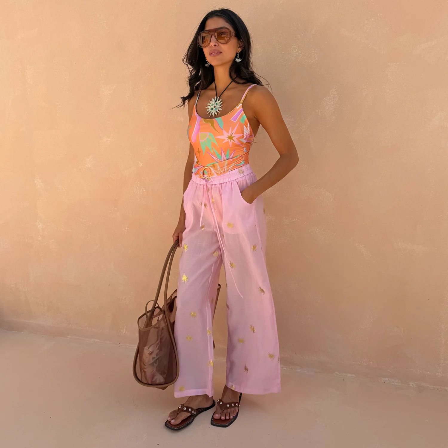 1361-pink-elissa-trousers-with-sun-foil-1.webp Pink Elissa Trousers with Sun Foil