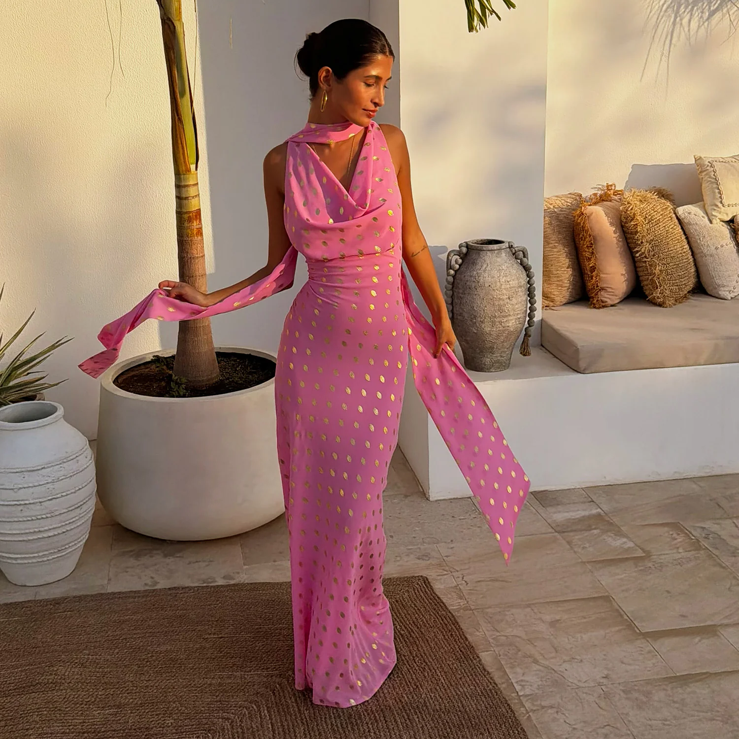1576-pink-sophie-dress-with-gold-fleck-1.webp Pink Sophie Dress with Gold Fleck