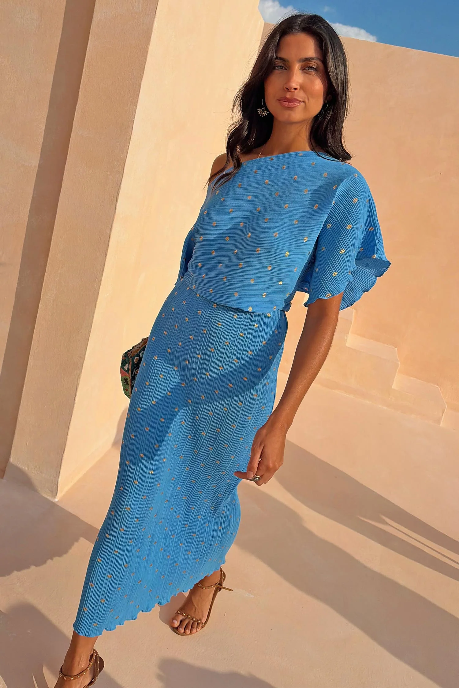 1680-blue-plisse-tilly-dress-with-gold-fleck-2.webp Blue Plisse Tilly Dress with Gold Fleck