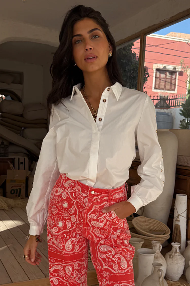 White Marley Shirt with Gold Studs