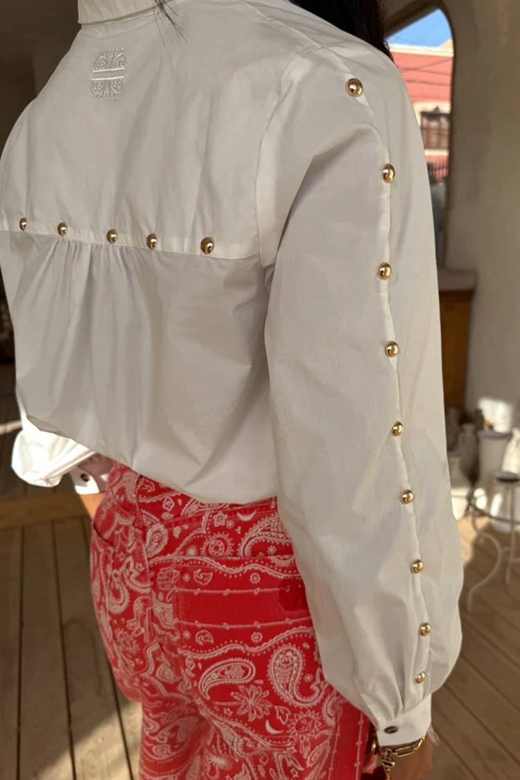 White Marley Shirt with Gold Studs