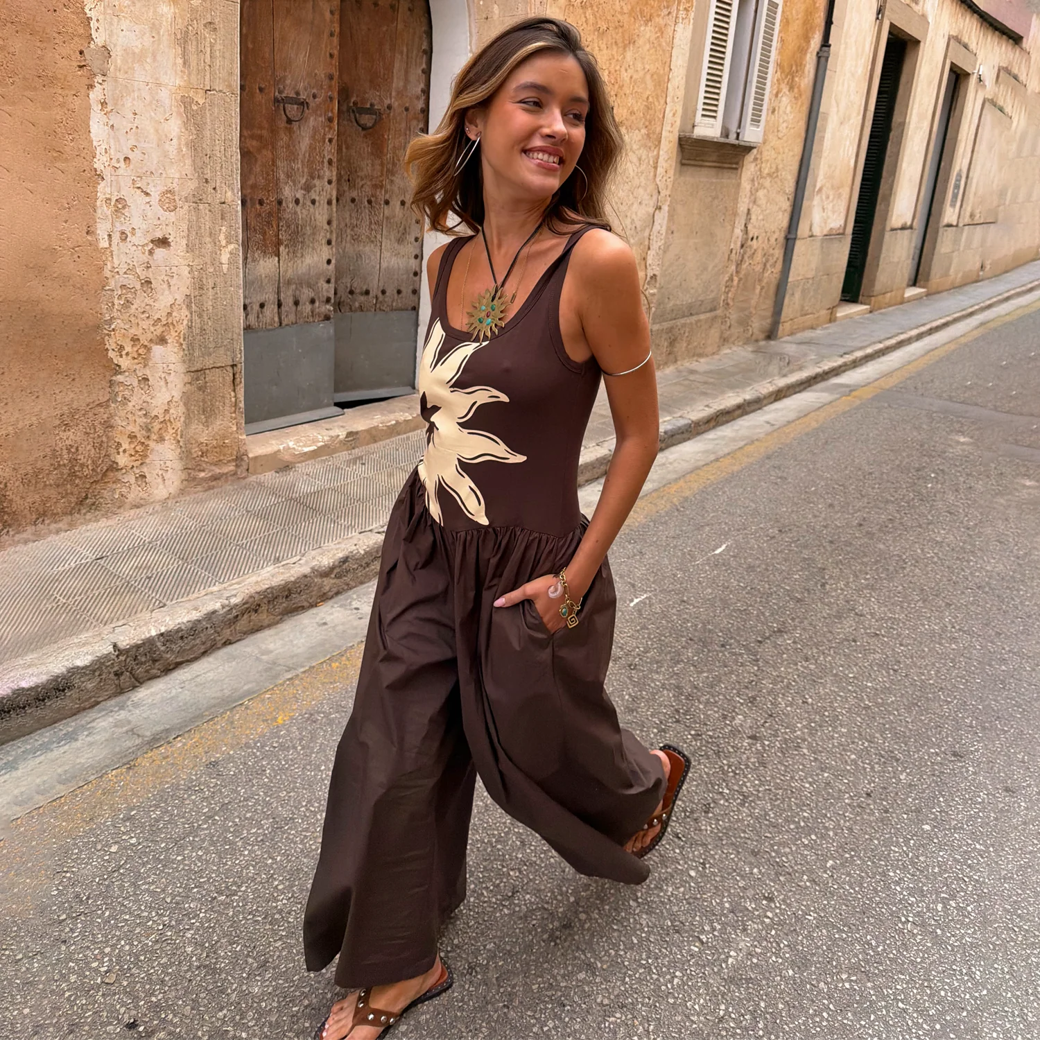 Chocolate Sun Poplin Jumpsuit