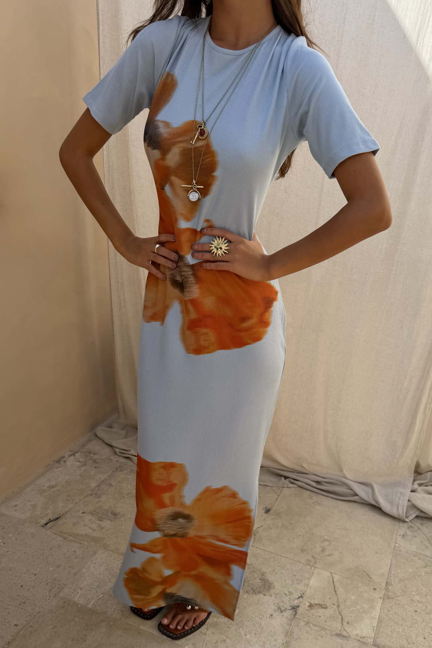 2665-ice-blue-floral-rib-dress-5.jpg Ice Blue Floral Rib Dress
