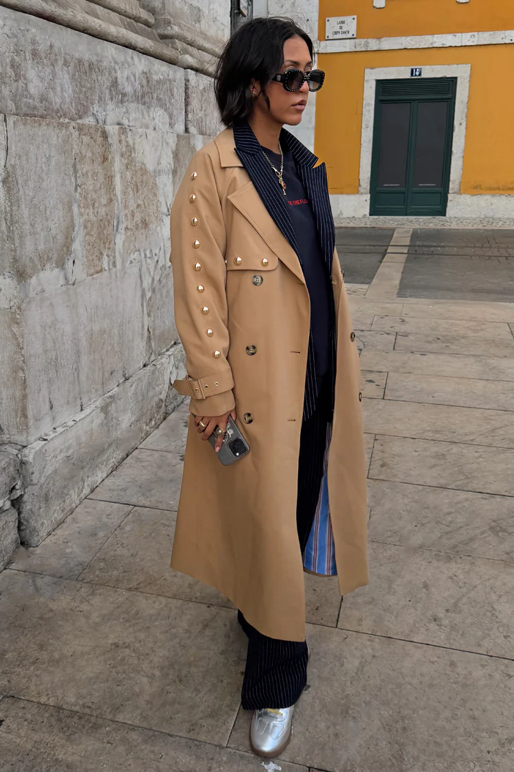 3251-tan-trench-coat-with-gold-studs-10.webp Tan Trench Coat with Gold Studs
