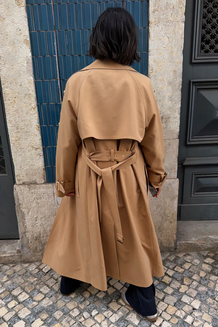 3251-tan-trench-coat-with-gold-studs-13.webp Tan Trench Coat with Gold Studs