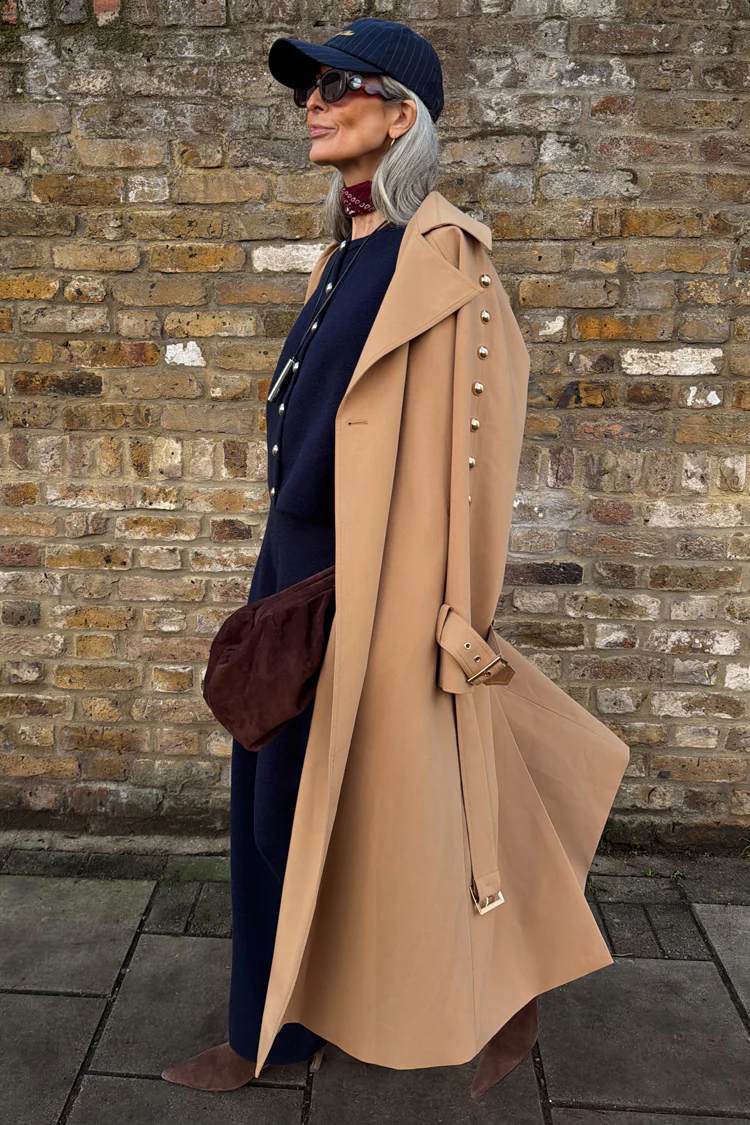 3251-tan-trench-coat-with-gold-studs-7.webp Tan Trench Coat with Gold Studs