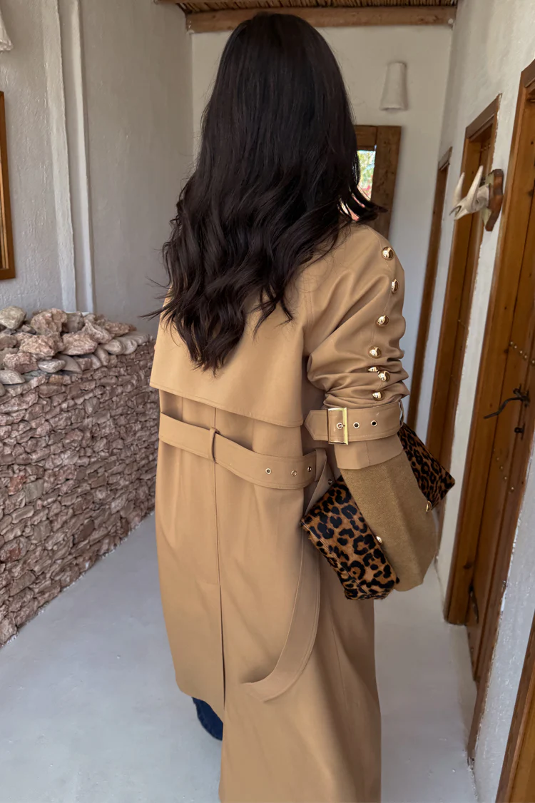 3251-tan-trench-coat-with-gold-studs-9.webp Tan Trench Coat with Gold Studs