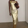 Gold Metallic Ribbed Dress
