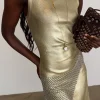 Gold Metallic Ribbed Dress