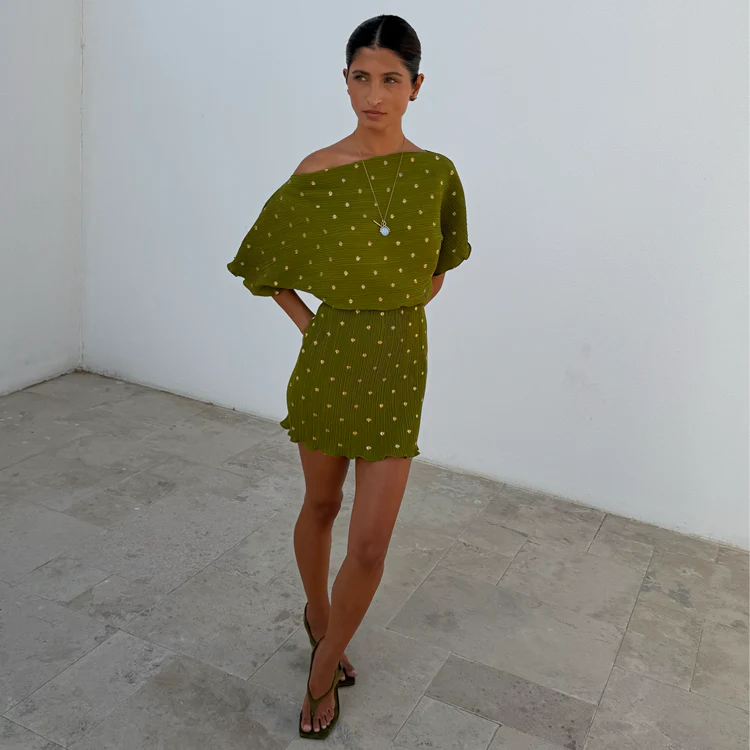 4320-khaki-mini-plisse-tilly-dress-1.webp Khaki Mini Plisse Tilly Dress