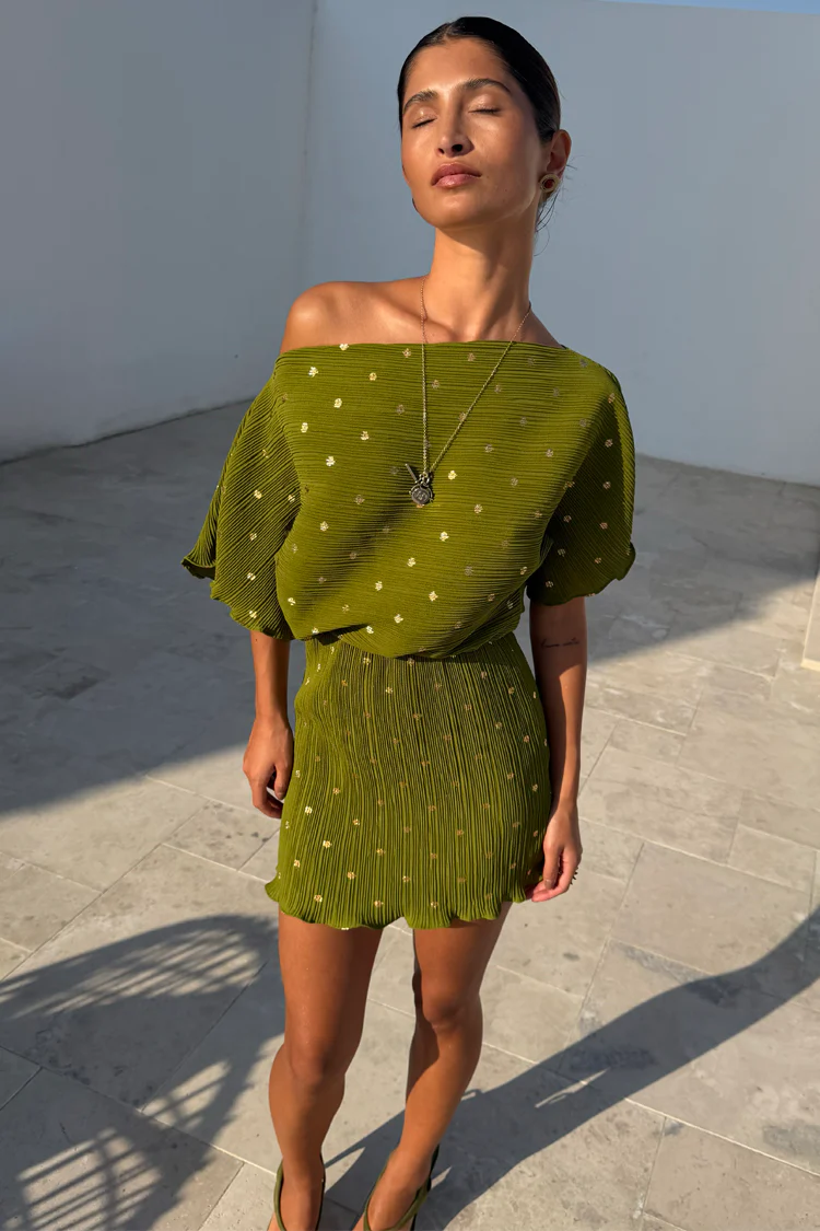 4320-khaki-mini-plisse-tilly-dress-3.webp Khaki Mini Plisse Tilly Dress