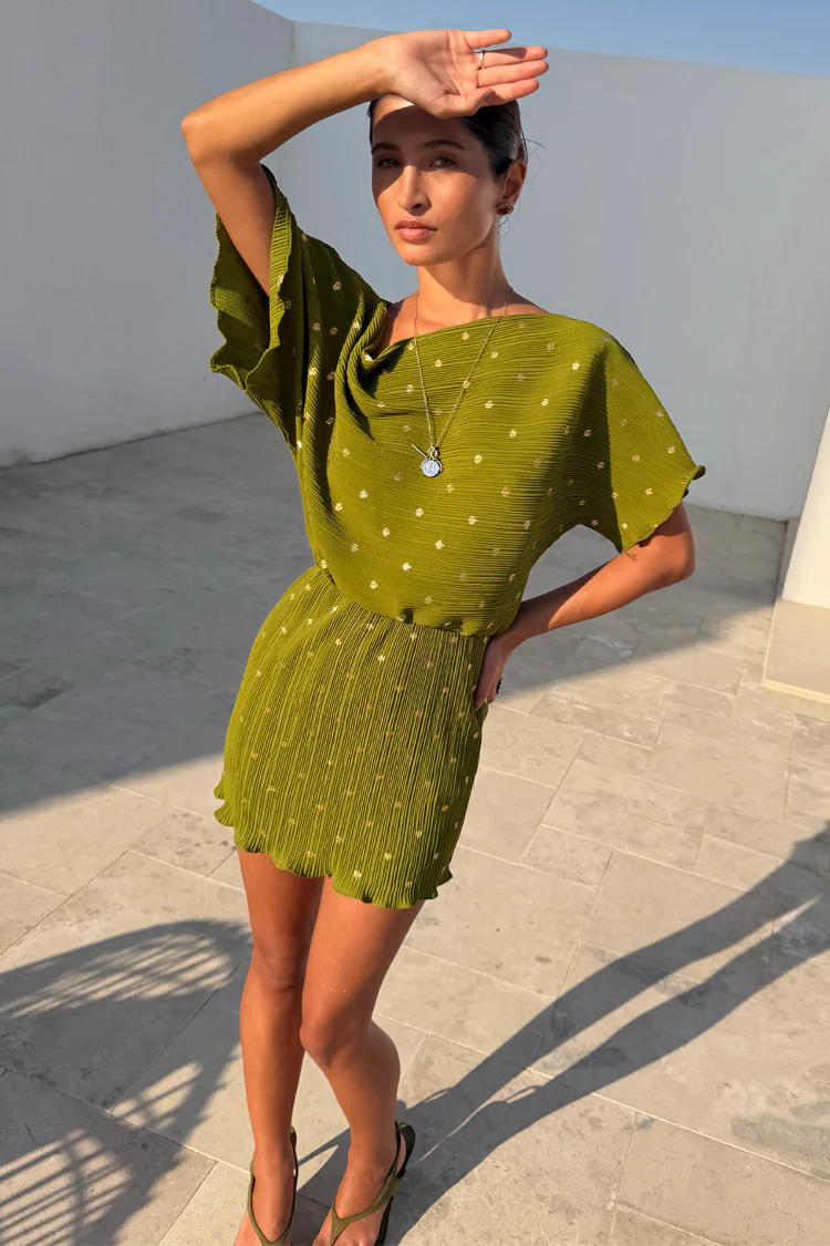 4320-khaki-mini-plisse-tilly-dress-4.webp Khaki Mini Plisse Tilly Dress
