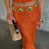 Orange Sequin Dorris Skirt