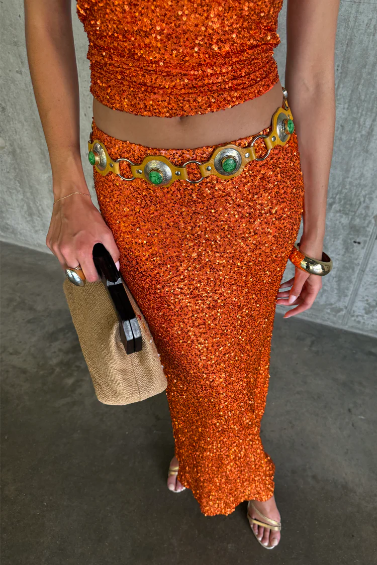 Orange Sequin Dorris Skirt