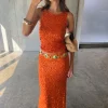 Orange Sequin Dorris Skirt