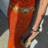 Orange Sequin Dorris Skirt