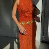 Orange Sequin Dorris Skirt