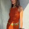 Orange Sequin Tank Top