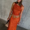 Orange Sequin Tank Top