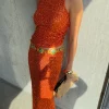 Orange Sequin Tank Top