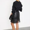 Black Vegan Leather Mini Fringe Jaspre Skirt