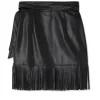 Black Vegan Leather Mini Fringe Jaspre Skirt
