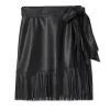 Black Vegan Leather Mini Fringe Jaspre Skirt