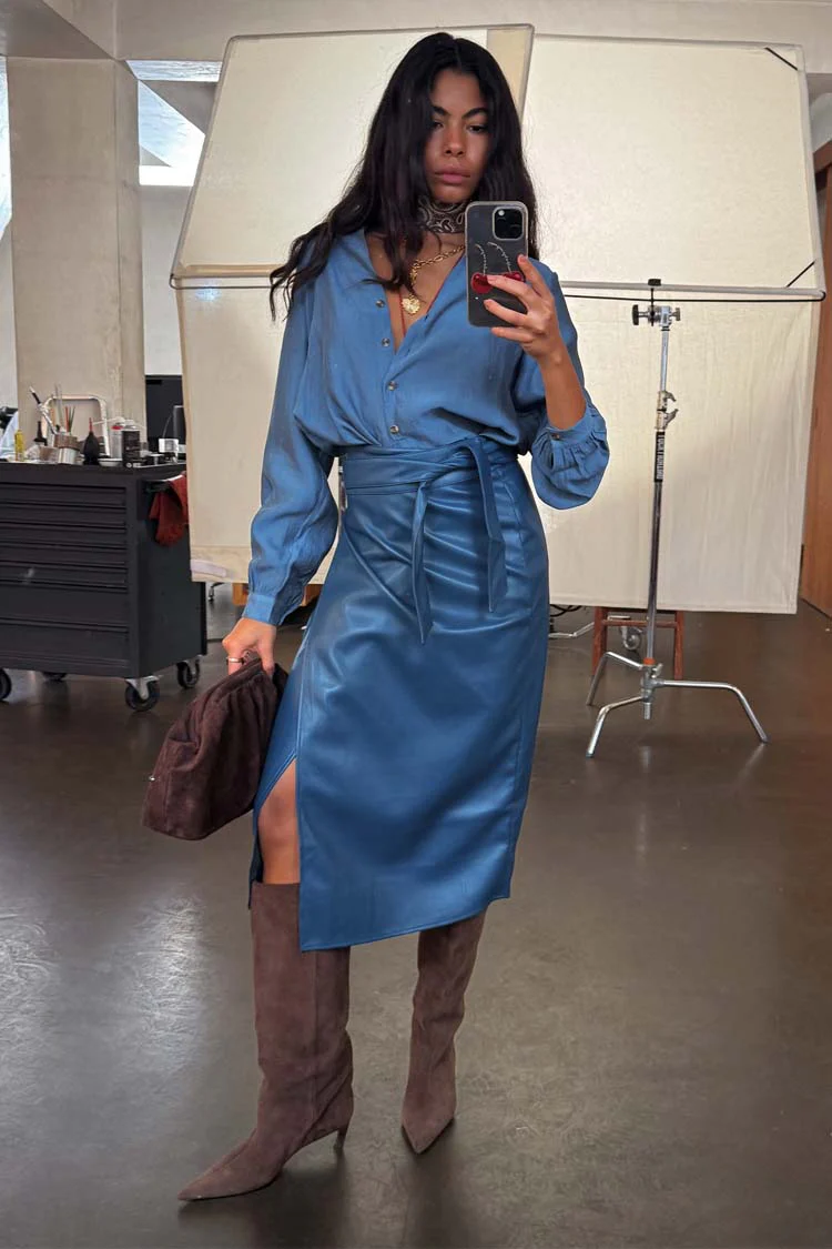 5045-teal-vegan-leather-jaspre-skirt-2.webp Teal Vegan Leather Jaspre Skirt