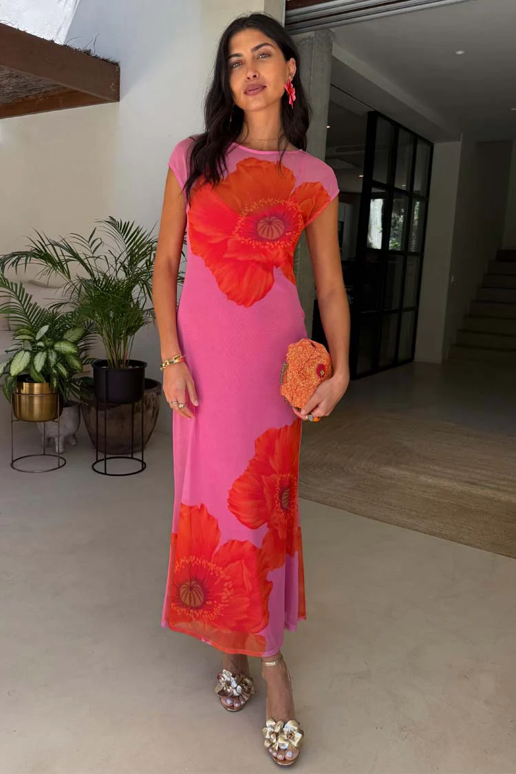 Pink Poppy Sleeveless Mesh Dress