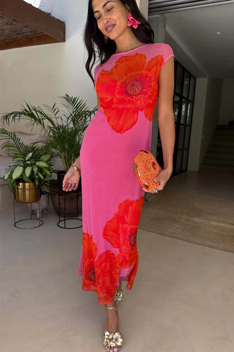 Pink Poppy Sleeveless Mesh Dress