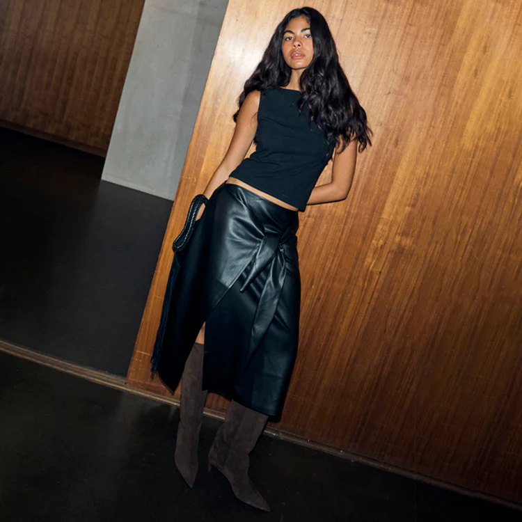 5110-black-vegan-leather-wrap-skirt-1.webp Black Vegan Leather Wrap Skirt
