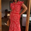 Red Bandana Remi Dress with Leopard Sleeve