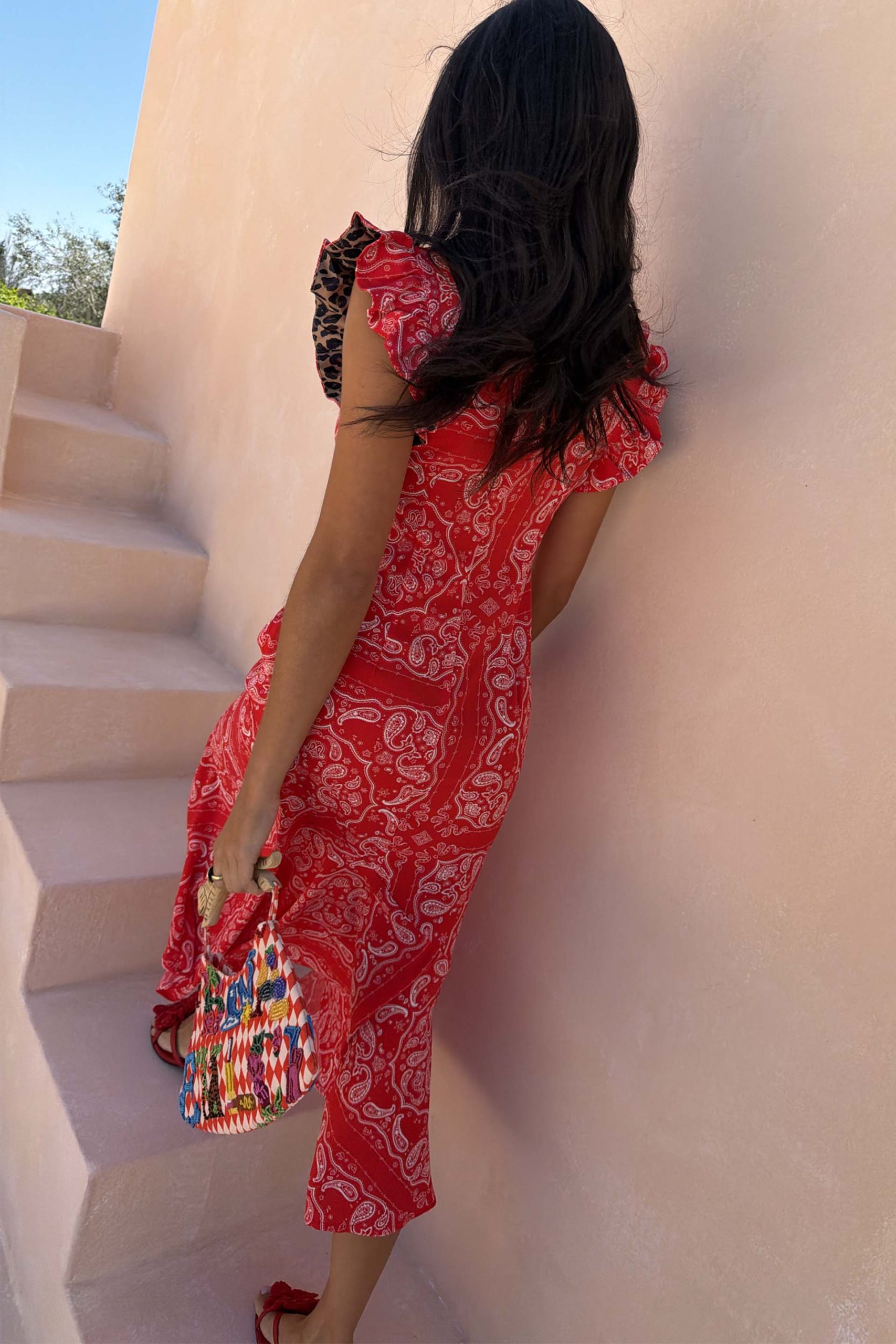 Red Bandana Remi Dress with Leopard Sleeve