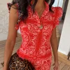 Red Bandana Remi Dress with Leopard Sleeve