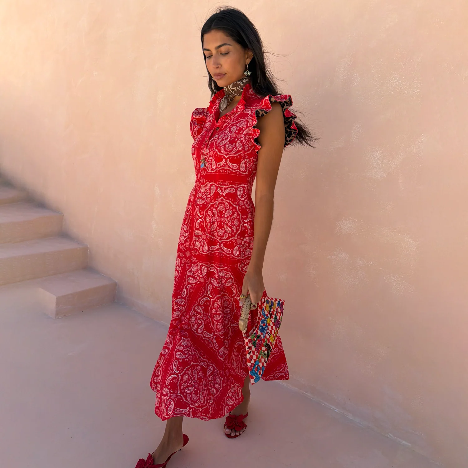 5245-dir-1679091c5a88-6-variation-1.webp Red Bandana Remi Dress with Leopard Sleeve