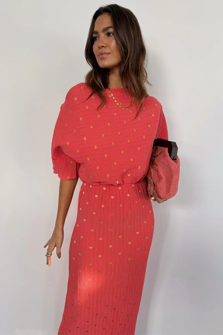 Coral Plisse Tilly Dress