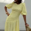 Butter Yellow Shirred Nara Dress