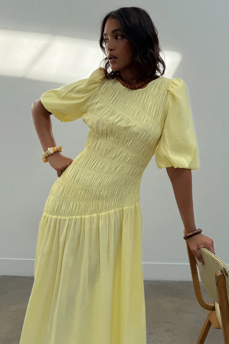 Butter Yellow Shirred Nara Dress
