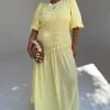 Butter Yellow Shirred Nara Dress