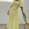 Butter Yellow Shirred Nara Dress