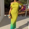 Lime Ombre Plisse Claudia Dress