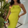 Lime Ombre Plisse Claudia Dress