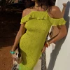 Lime Ombre Plisse Claudia Dress