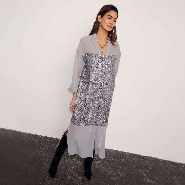 5462-gunmetal-sequin-lila-shirt-dress-1.jpg Gunmetal Sequin Lila Shirt Dress