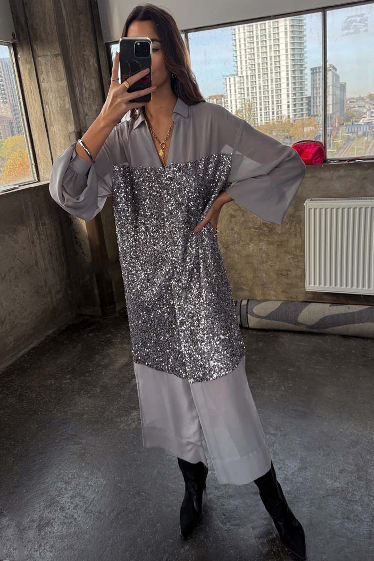 5462-gunmetal-sequin-lila-shirt-dress-2.jpg Gunmetal Sequin Lila Shirt Dress