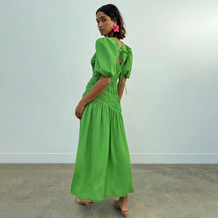 5543-green-shirred-nara-dress-1.webp Green Shirred Nara Dress