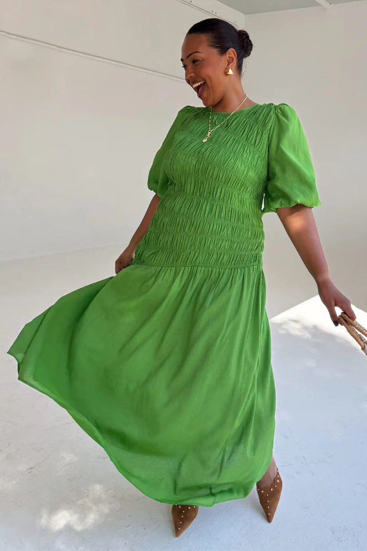5543-green-shirred-nara-dress-4.webp Green Shirred Nara Dress