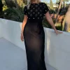 Black Crochet Shell Elodie Dress