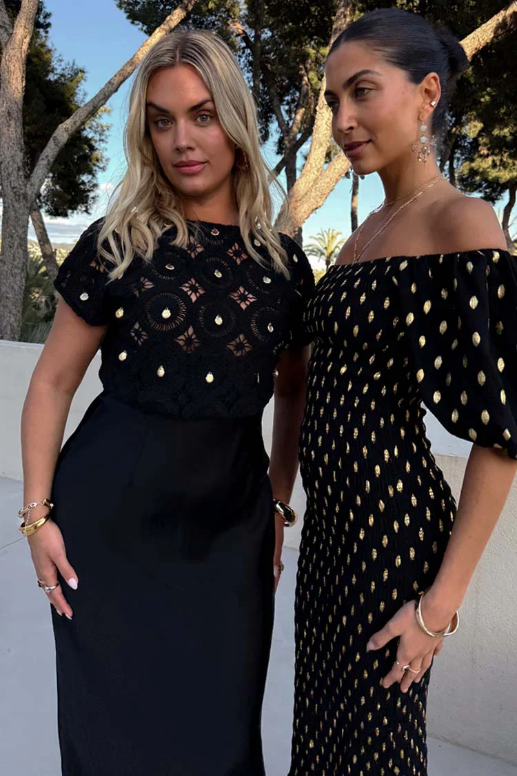 Black Crochet Shell Elodie Dress