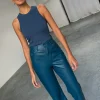 Teal Vegan Leather Trousers